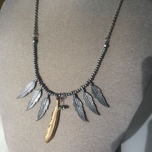 Feather Necklace with Stone and Beads